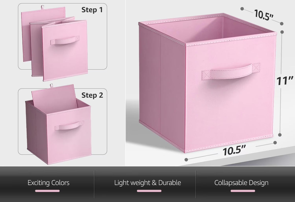 11" Storage Cube Bins (6-Pack) for Kid'S Nursery, Playroom, Home Organization - Pink, Orange, Purple