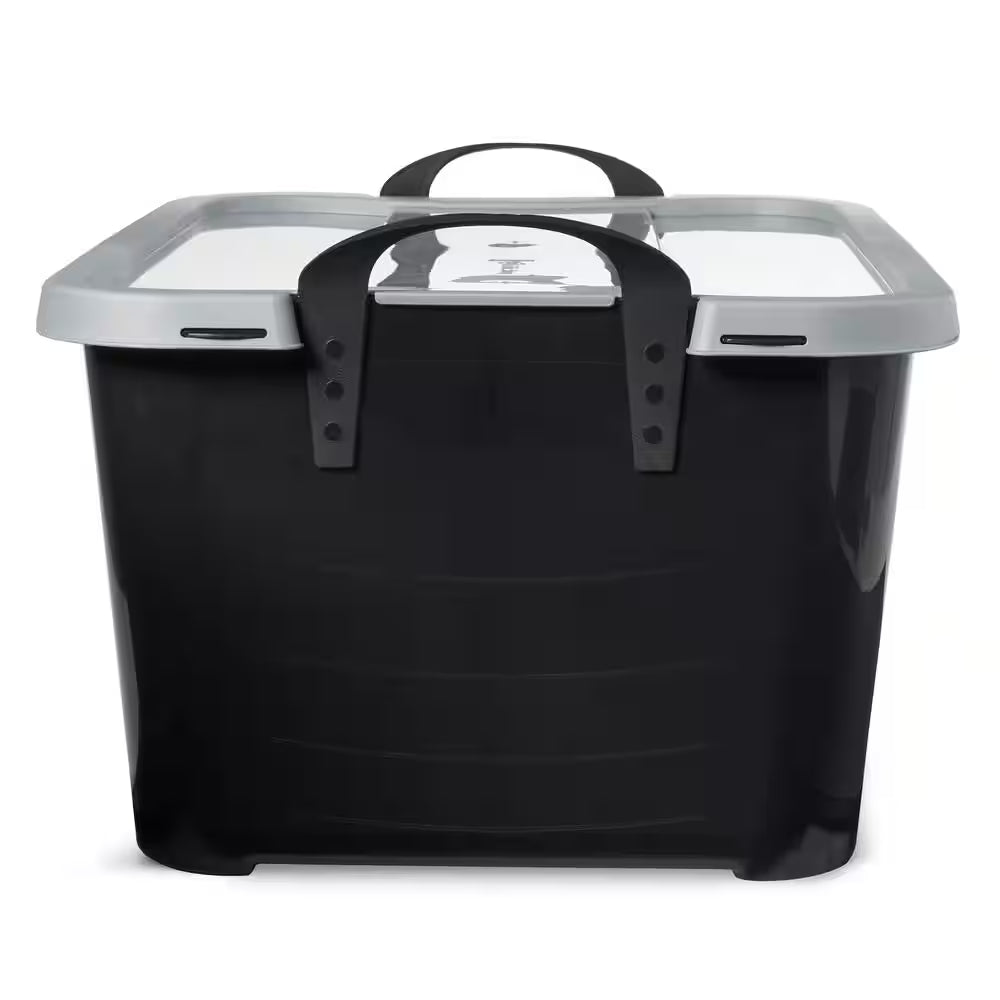 55 Qt Stackable Lidded Storage Containers in Black - Set of 6