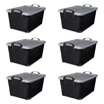 55 Qt Stackable Lidded Storage Containers in Black - Set of 6