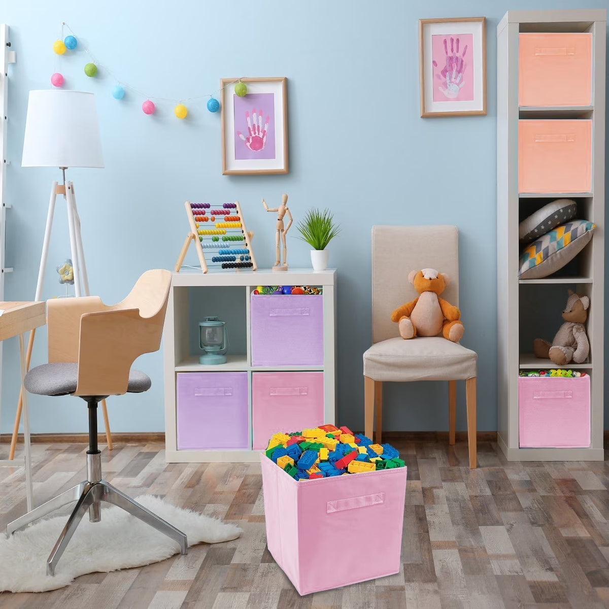 11" Storage Cube Bins (6-Pack) for Kid'S Nursery, Playroom, Home Organization - Pink, Orange, Purple