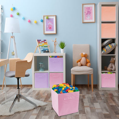 11" Storage Cube Bins (6-Pack) for Kid'S Nursery, Playroom, Home Organization - Pink, Orange, Purple