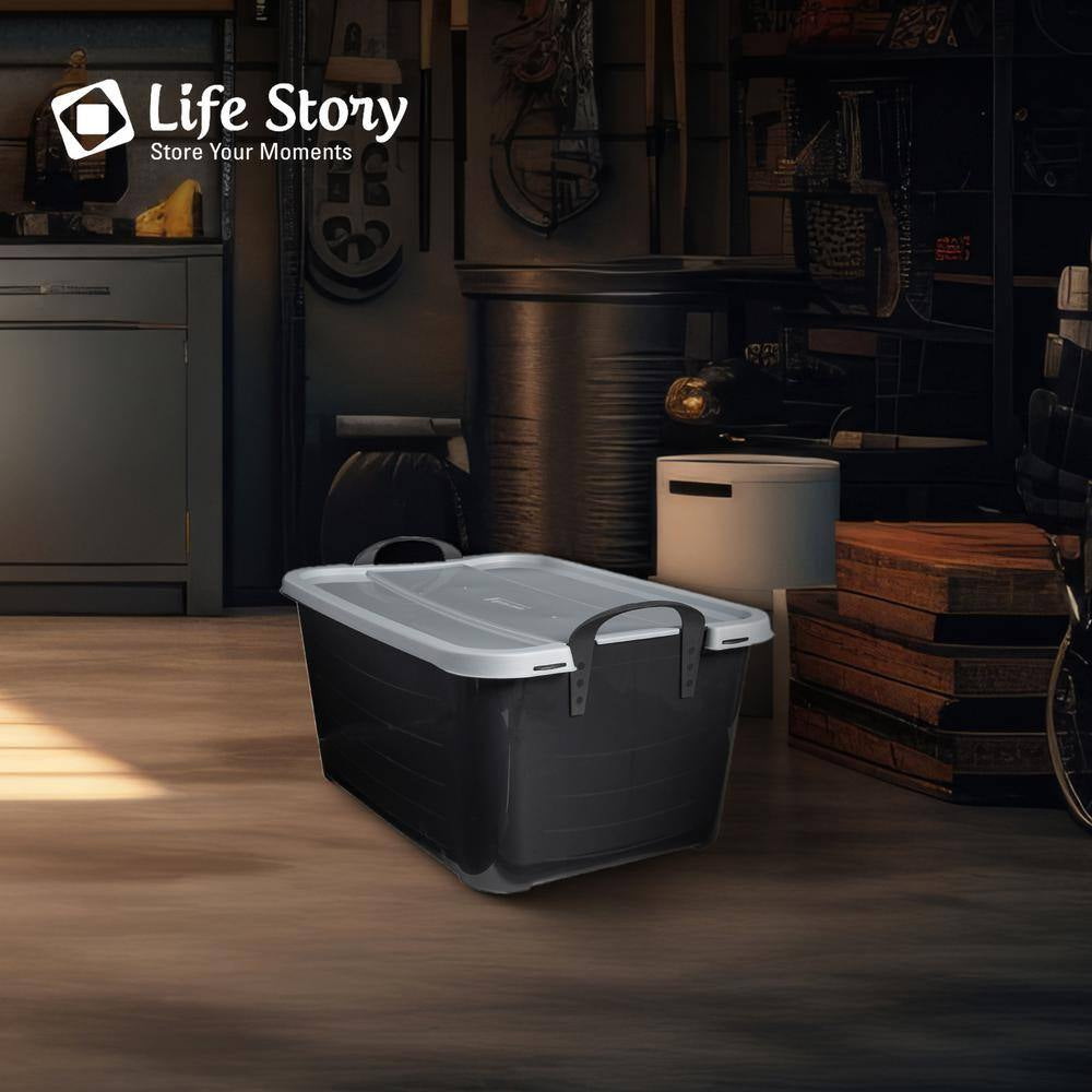 55 Qt Stackable Lidded Storage Containers in Black - Set of 6