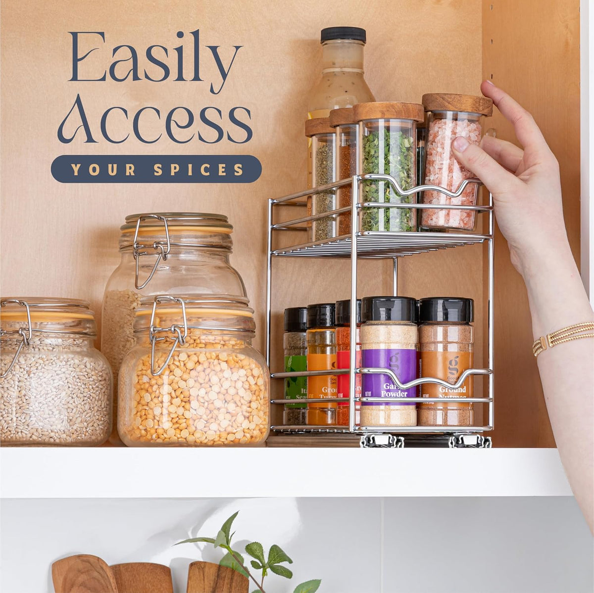 Pull Out Spice Rack for Cabinet, Spice Organizer 4-1/2"W X10-3/8"D X8-7/8"H