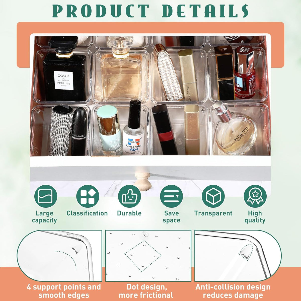 16 Pcs Stackable Clear Drawer Organizer 3" X 3" X 2" Storage Bins