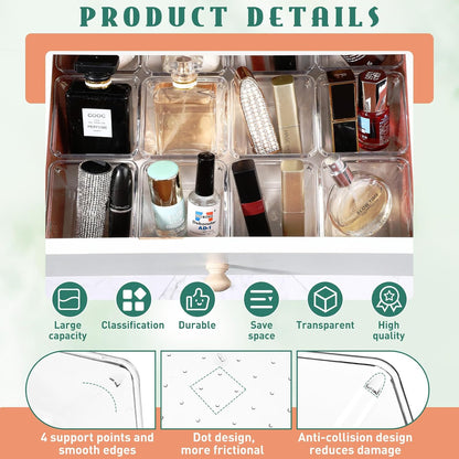 16 Pcs Stackable Clear Drawer Organizer 3" X 3" X 2" Storage Bins