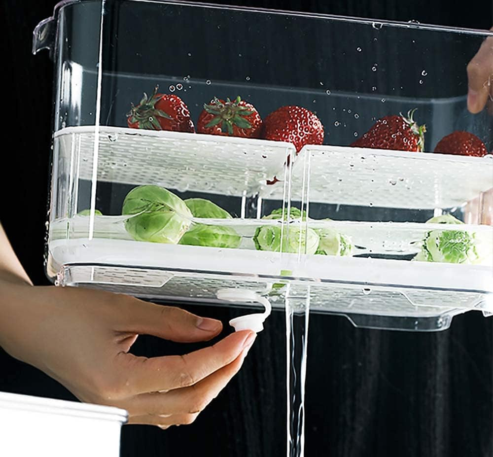 Fridge Storage Containers Bins Fresh Keeper Freezer Bins, Vegetable Fruit Storage Containers Fresh Container Produce Saver Organizer Keeper Bins with Lids Removable Drain Tray
