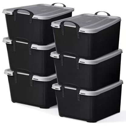 55 Qt Stackable Lidded Storage Containers in Black - Set of 6