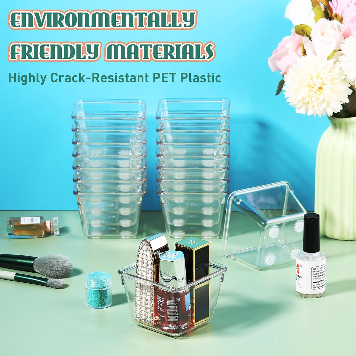 16 Pcs Stackable Clear Drawer Organizer 3" X 3" X 2" Storage Bins