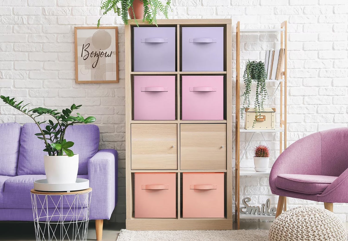11" Storage Cube Bins (6-Pack) for Kid'S Nursery, Playroom, Home Organization - Pink, Orange, Purple