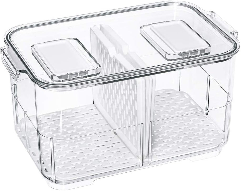 Fridge Storage Containers Bins Fresh Keeper Freezer Bins, Vegetable Fruit Storage Containers Fresh Container Produce Saver Organizer Keeper Bins with Lids Removable Drain Tray