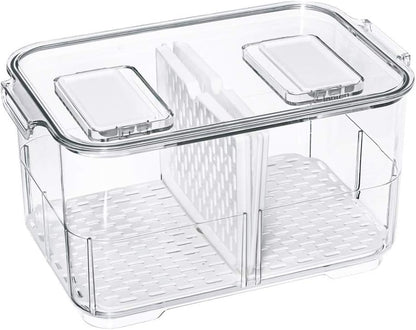 Fridge Storage Containers Bins Fresh Keeper Freezer Bins, Vegetable Fruit Storage Containers Fresh Container Produce Saver Organizer Keeper Bins with Lids Removable Drain Tray