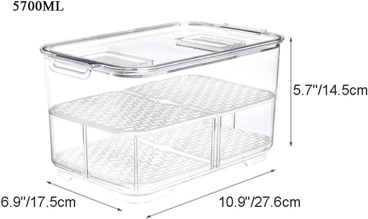 Fridge Storage Containers Bins Fresh Keeper Freezer Bins, Vegetable Fruit Storage Containers Fresh Container Produce Saver Organizer Keeper Bins with Lids Removable Drain Tray