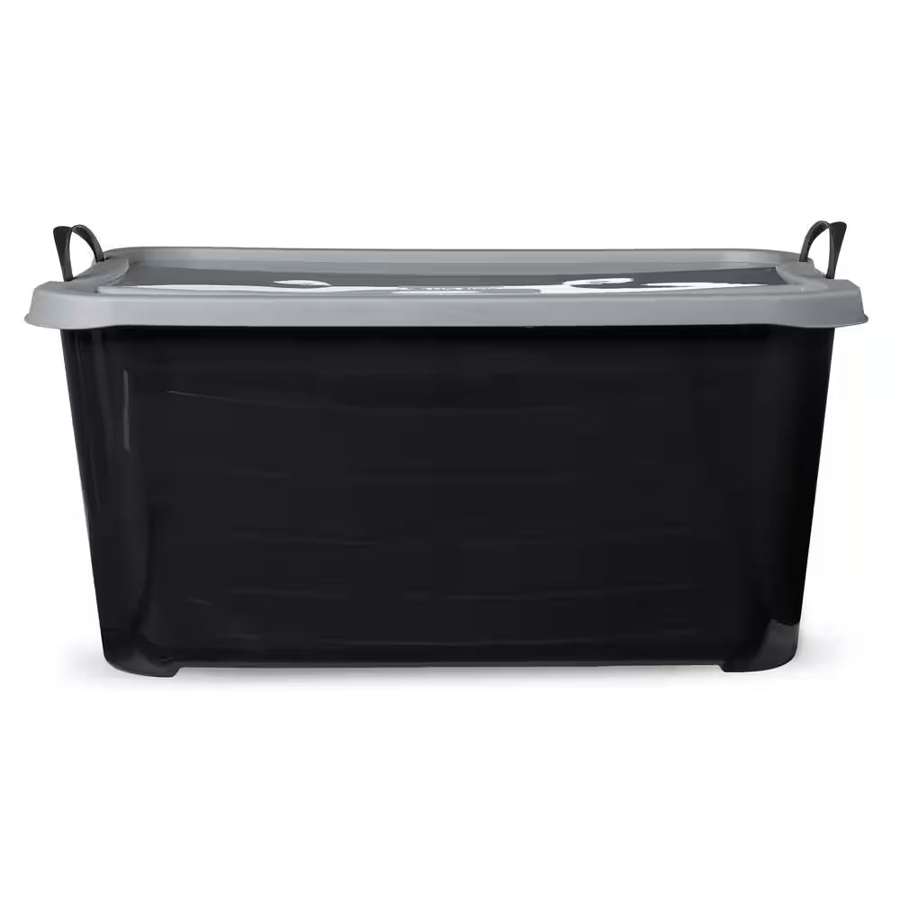 55 Qt Stackable Lidded Storage Containers in Black - Set of 6