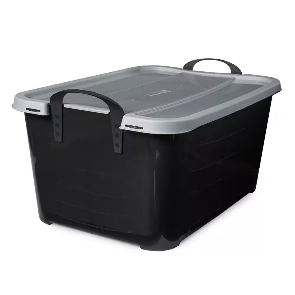 55 Qt Stackable Lidded Storage Containers in Black - Set of 6